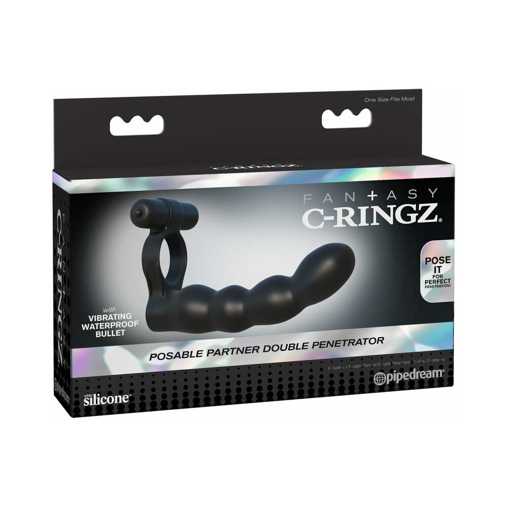 Fantasy C-Ringz Posable Partner Double Penetrator Vibrating Cockring Black Default Title