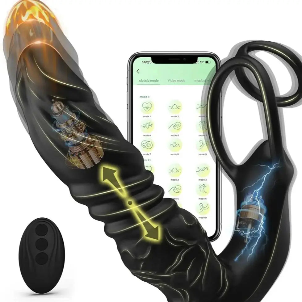 5-in-1 Prostate Massager – Thrusting Anal Vibrator with Dual Cock Ring & App Control