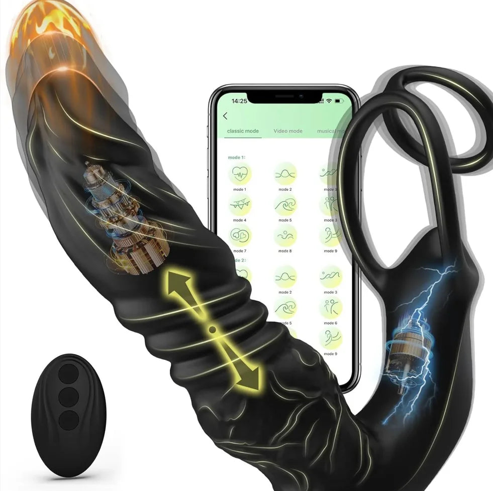 5-in-1 Prostate Massager – Thrusting Anal Vibrator with Dual Cock Ring & App Control