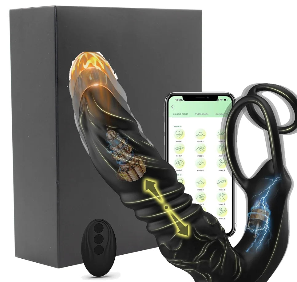 5-in-1 Prostate Massager – Thrusting Anal Vibrator with Dual Cock Ring & App Control
