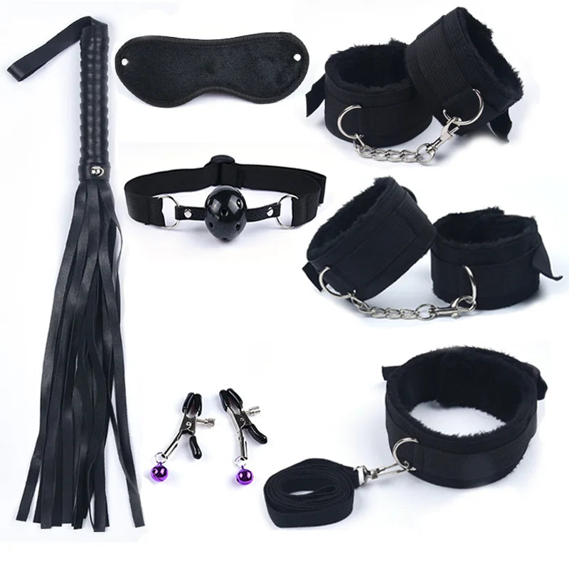 Bondage Kit With Adult Toys & Accessories 7Pcs Black