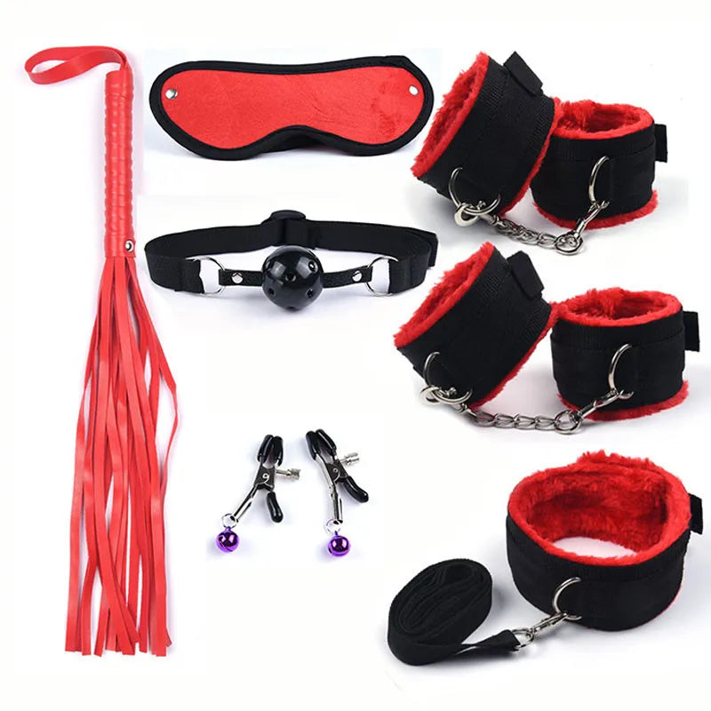 Bondage Kit With Adult Toys & Accessories 7Pcs Red