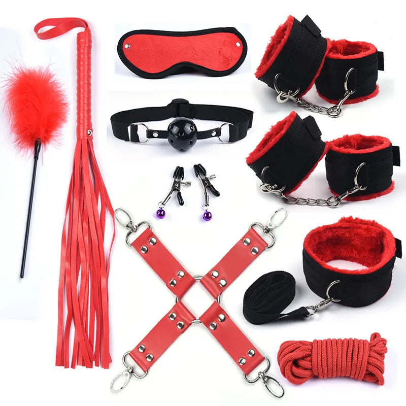 Bondage Kit With Adult Toys & Accessories 10Pcs Red