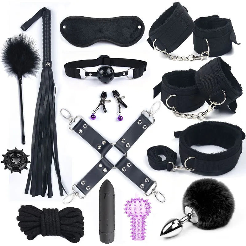 Bondage Kit With Adult Toys & Accessories 14Pcs Black