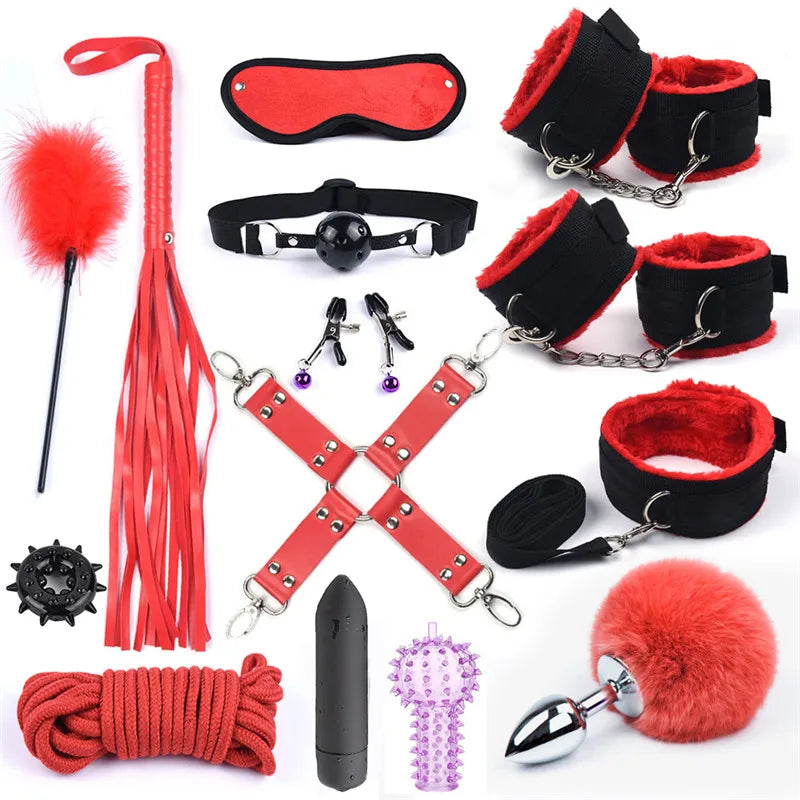 Bondage Kit With Adult Toys & Accessories 14Pcs Red