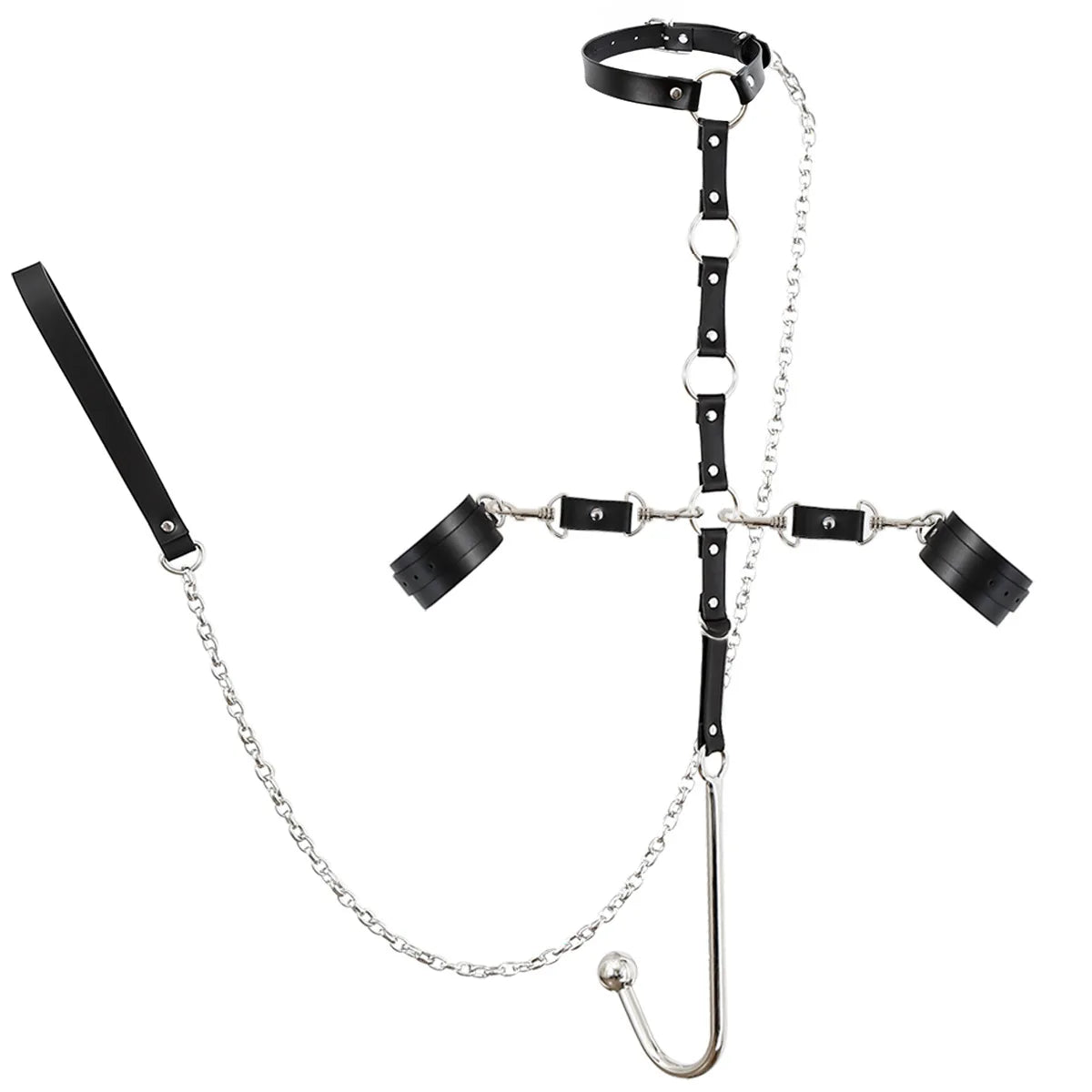 Leather BDSM Bondage Kit – Anal Hooks, Cuffs, Neck Restraint & More