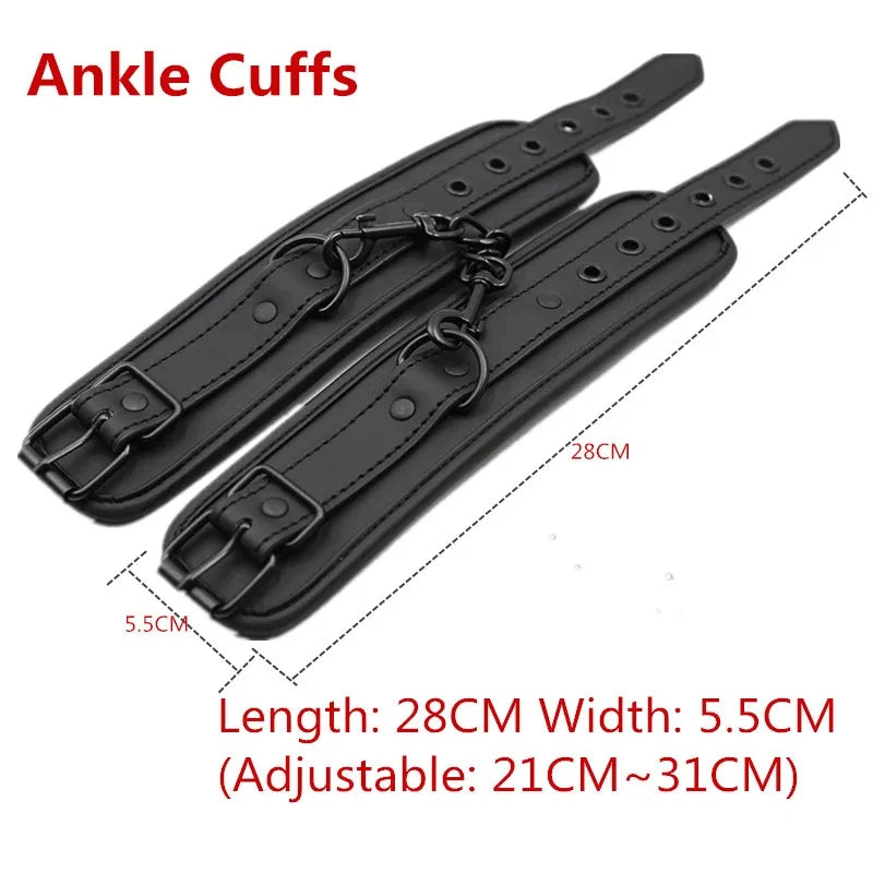 Leather BDSM Bondage Set – Handcuffs, Ankle Cuffs & Collar Kit