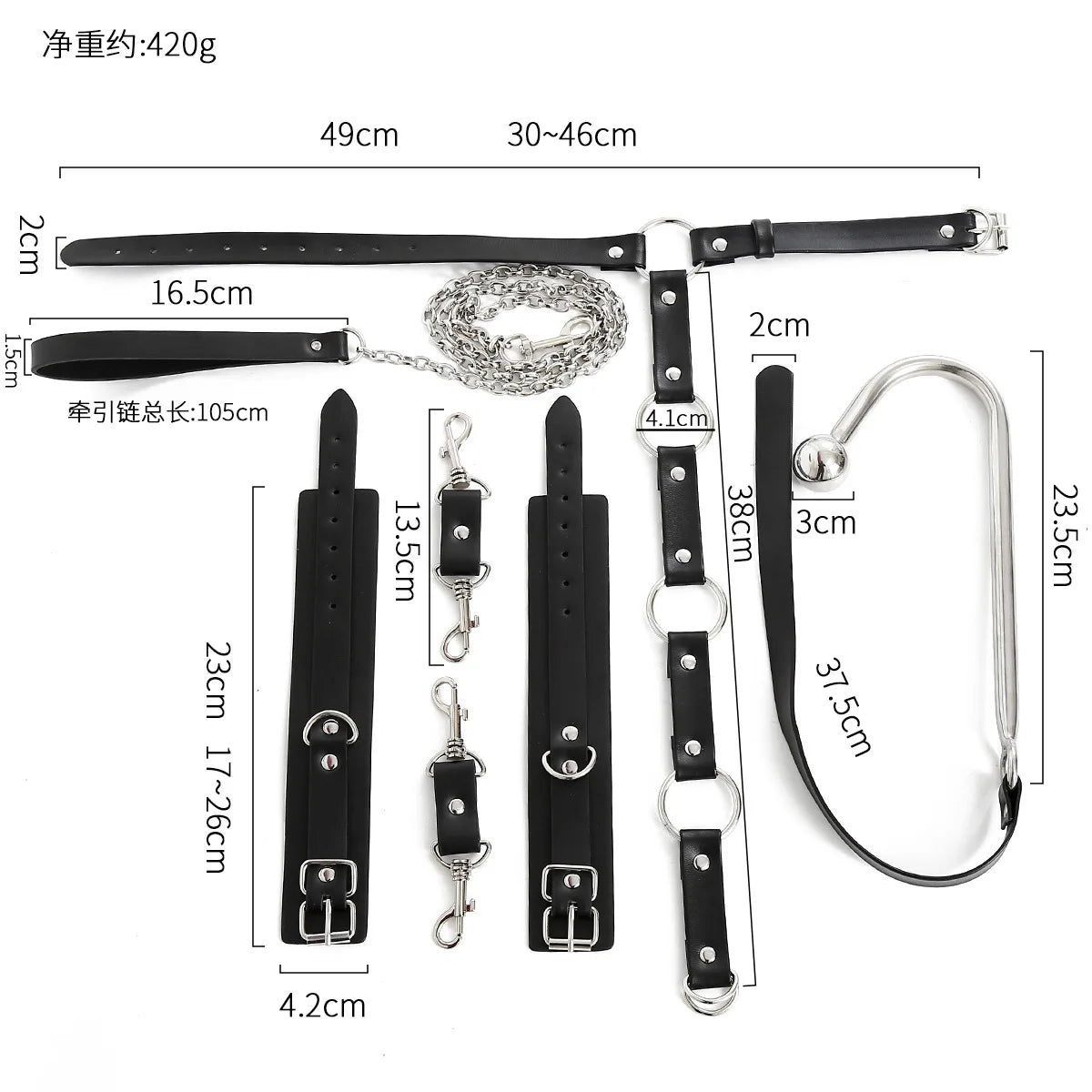Leather BDSM Bondage Kit – Anal Hooks, Cuffs, Neck Restraint & More
