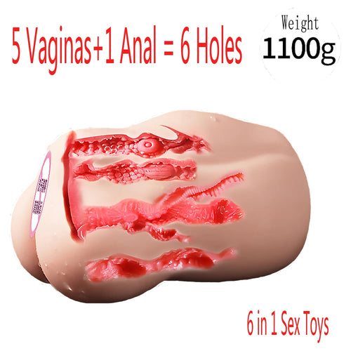 6-Channel Dual Entry Masturbator – Medical Silicone Pocket Pussy for Men