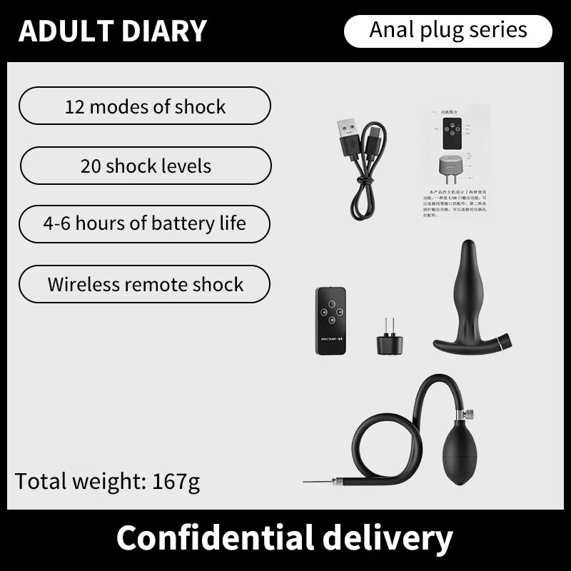 Inflatable Electric Shock Butt Plug – Prostate Massager with Remote Control