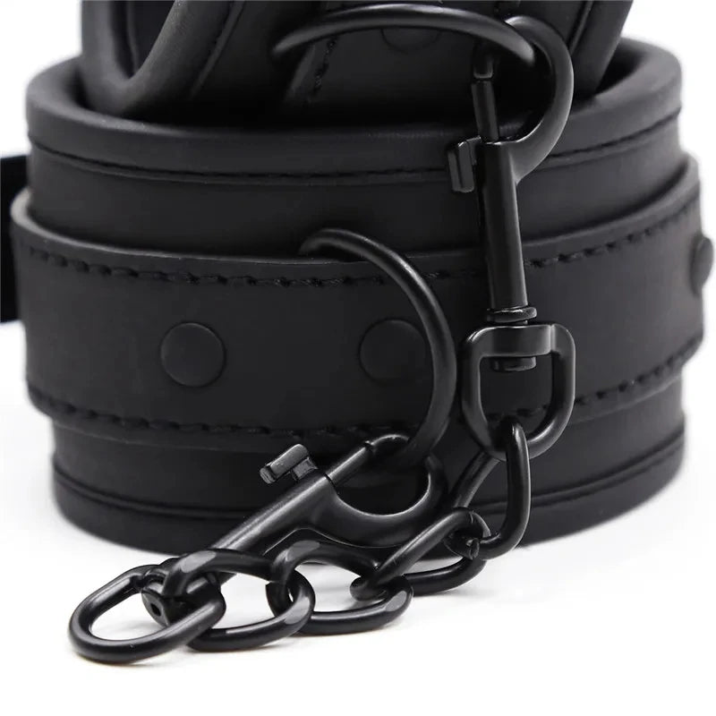 Leather BDSM Bondage Set – Handcuffs, Ankle Cuffs & Collar Kit