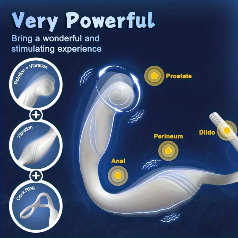 Rotating Anal Prostate Massager with Double Cock Ring – App Controlled Vibrator