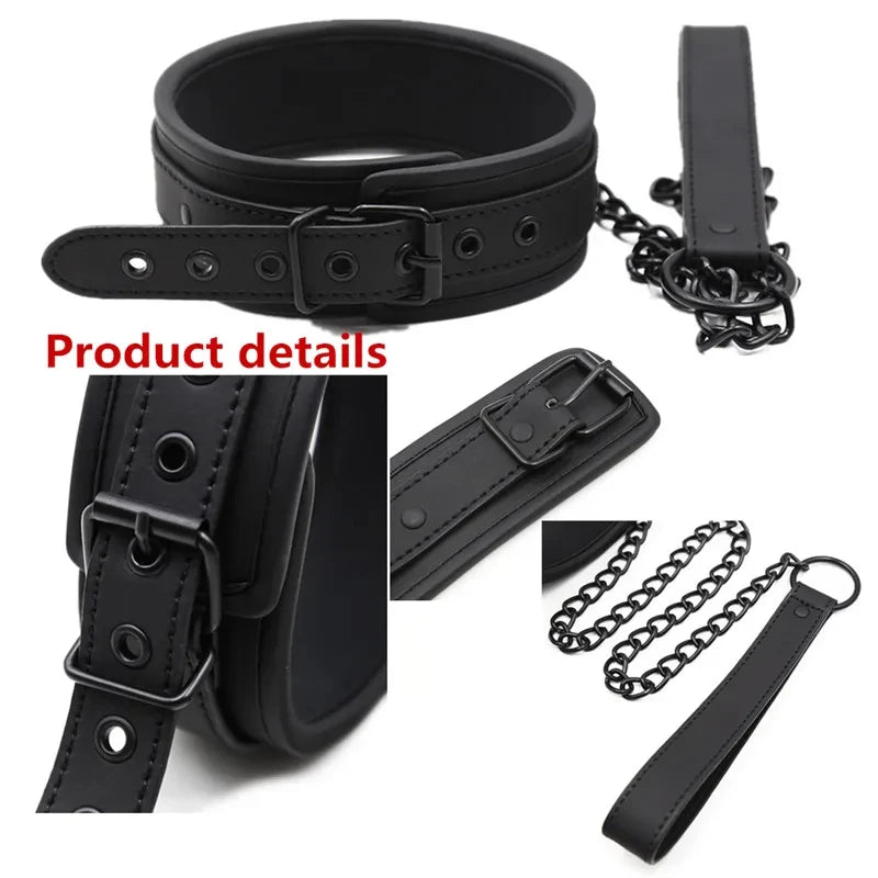 Leather BDSM Bondage Set – Handcuffs, Ankle Cuffs & Collar Kit