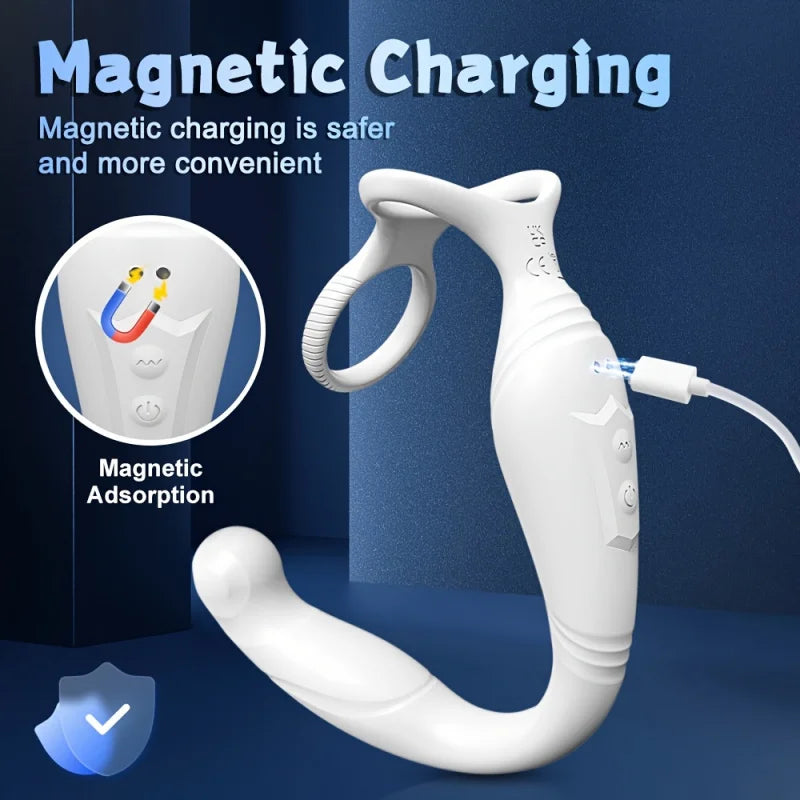 Rotating Anal Prostate Massager with Double Cock Ring – App Controlled Vibrator