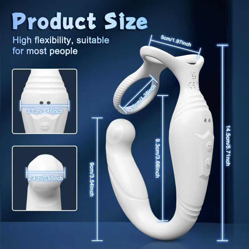 Rotating Anal Prostate Massager with Double Cock Ring – App Controlled Vibrator
