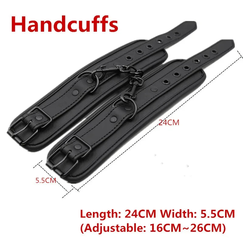 Leather BDSM Bondage Set – Handcuffs, Ankle Cuffs & Collar Kit