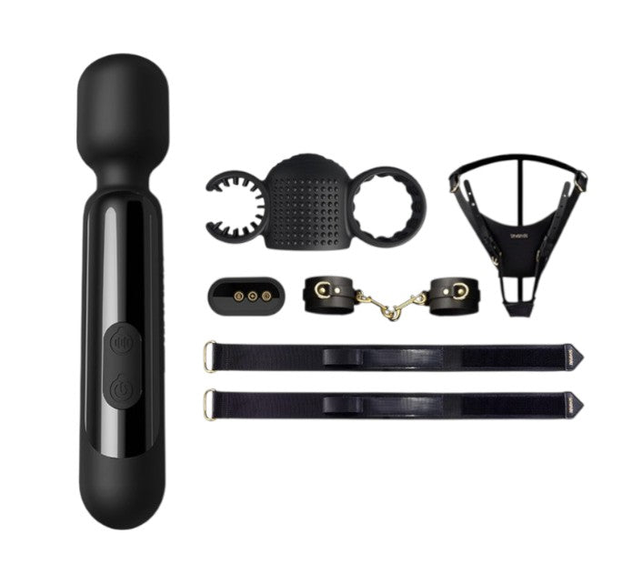 LOCKINK Sevanda Electro Stimulation Wand Vibrator Remote Controlled Black Wand + Leg Strap + Forced Orgasm Panties