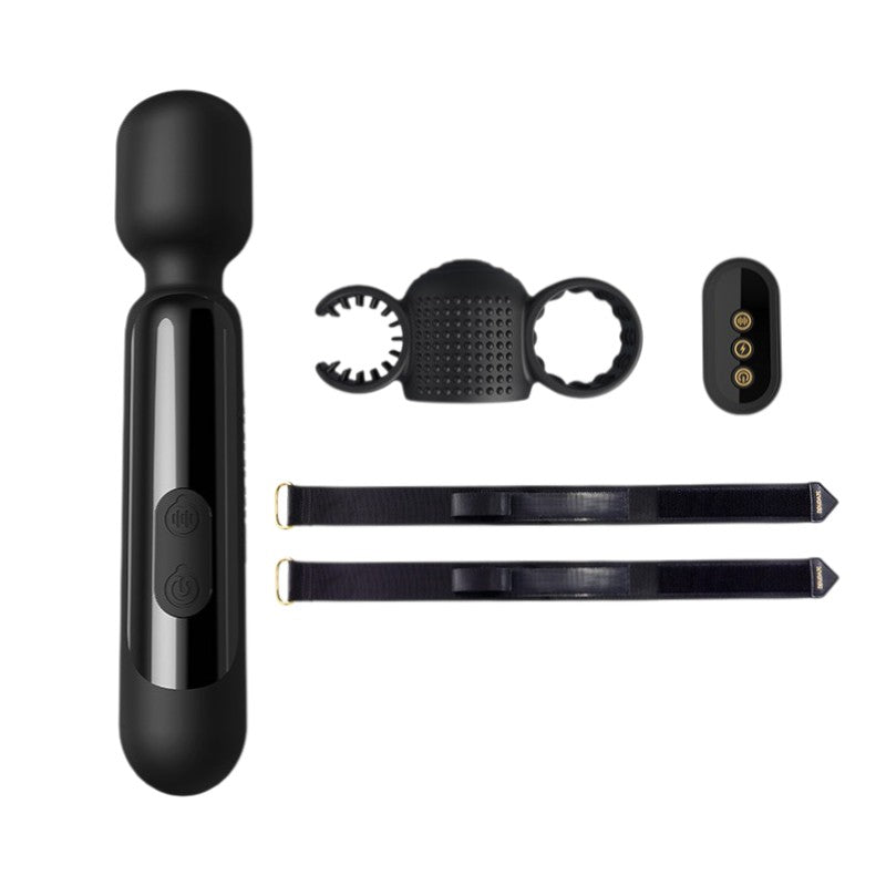 LOCKINK Sevanda Electro Stimulation Wand Vibrator Remote Controlled Black Wand + Leg Strap