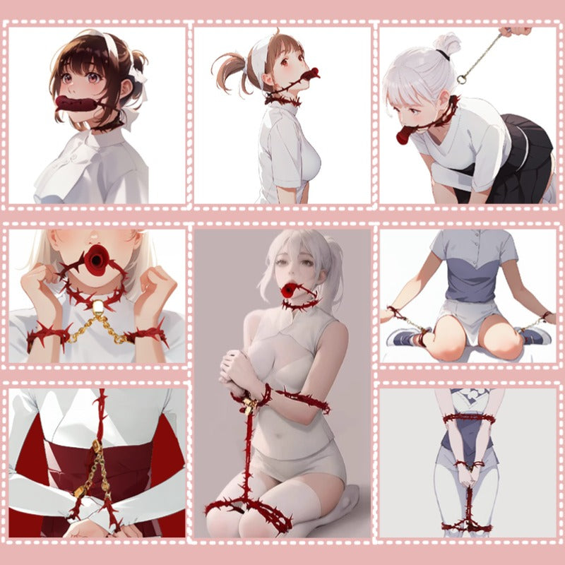 QINGNAN Thorn Bondage Restraint Kit with Ball Gag, Collar, Handcuffs & Ropes
